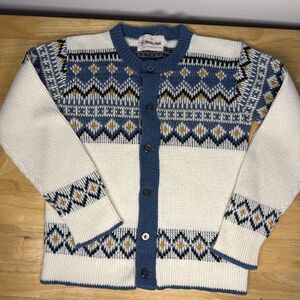 Vintage Orlon Acrylic Boys Sweater Size 12 Button Up Fair Isle 50’s 60’s Grandpa